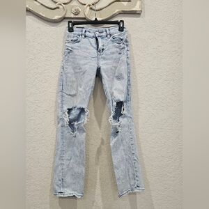 American Eagle Outfitters Light Wash Distressed Straight Leg Jeans